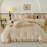 Luxury Thickened Carved Velvet Lace Ruffles Princess Bedding Set Queen King Size Plush Duvet Cover Bed Sheet Pillowcase