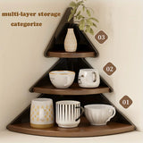 Space Saving Corner Shelf Organizer Wooden Cup Holder for Kitchen Office Cafe Countertop Storage Rack Desktop Organization