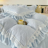 Luxury Thickened Carved Velvet Lace Ruffles Princess Bedding Set Queen King Size Plush Duvet Cover Bed Sheet Pillowcase