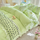 4Pcs Bedding Set Korean Princess-Style White Lace Duvet Cover Pillowcases And Ruffled Bed Skirt Couple Quilt King-Size Sheets