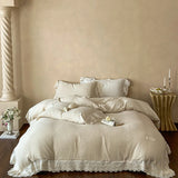 20% Linen And 80% Cotton Vintage French Lace Edge Embroidery Bedding Set Duvet Cover Set Bed Sheet/Fitted Sheet Pillowcases 4Pcs