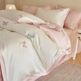 600TC Egyptian Cotton Luxury Butterfly Embroidery Bedding Set Queen King Size Duvet Cover Set Bed Sheet/Fitted Sheet Pillowcases