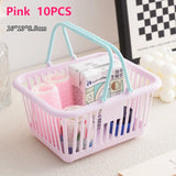 10pcs Mini Storage Baskets with Handles Organizer Multi-Functional Pink Plastic Macaron Colorful Small Items Storage Baskets Set