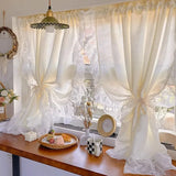 French Cream Style Ruffled Lace Tulle Curtains Yellow Light Romantic Short Curtain Sheer For Living Room Bedroom Glass Door