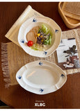 Swallow Oval Plates High-end Household Ceramic Serving Plate Ins White Breakfast Tray Retro Afternoon Tea Dessert Tableware
