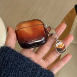 Korea Lovely Transparent Amber Color Soft Earphone Case For AirPods 4 With Coffee Pendant Protective Shell For AirPods Pro 2 3
