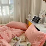 Light Blue White Milk Pure Cotton Waed Bedding Set Simple Nordic Sle Double Stitch  Color Mix Match Bed Canopy Sle