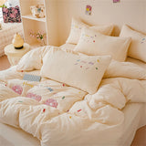 Pink Bedding Sets Solid Color Washed Cotton Home Girls Bedroom Decor Duvet Cover Pillowcase Bedspread Embroidery Four Piece Set
