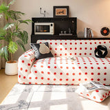 Autumn and Winter Polar Fleece Polka Dot Sofa Cover Stretch Plush Dustroof Couch Covers Easy-Care Furniture Protection Slipcover