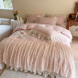 Pure Cotton Lace Ruffles Princess Wedding Style Bedding Set Queen King Size Duvet Cover Set Bed Sheet Pillowcases 4Pcs