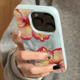 Elegant Pink Hibiscus Flower Folds Texture Phone Case For iPhone 16 17 Pro Max Air 15 14 13 12 11 16 15 Plus Cover Soft Funda