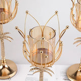 1pcs Electroplated Candlestick Candlelight Dinner European Lotus Metal Candlestick Coconut Tree Candlestick Christmas Decoration