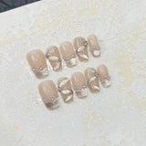 10Pcs French Coffin Handmade Press On Nails Full Cover Pure Color Pearl Design Cat Eye False Nails Artificial Manicure Nail Tips