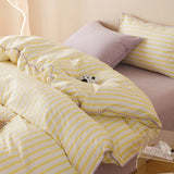 Bedding Set INS Girls Striped Soft Washed Cotton Bed Sheet Queen King Size Duvet Set  Comforter Set Pillowcase Bed Linens