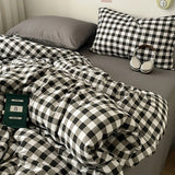 Classic Black White Plaid Bedding Set Soft Seersucker Duvet Cover Set Double-sided Checkered Quilt Cover for Single Double Bed