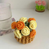 Crochet Floral Coasters Set Table Decorations Bouquet Coasters Potted Plant Decor Handmade Crafts Table Mat Kitchens Accessories