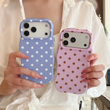 Luxury Matte Polka Dot Curly Border Phone Case for iPhone 15 16 17 Pro Max 13 14 Wave Point Frosted Shockproof Ultra Slim Cover