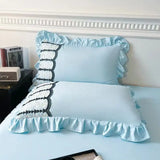 2pcs Lace Embroidery Pillowcase Lotus Leaf Pillow Cover Princess Girl Decoration Pillow Case White Pink Blue Bedding Pillow Sham