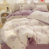 Purple Lavender Washed Cotton For Boys Girls Ins Korean Style with Flat Sheet Pillowcase No filler Queen Double Home Bed Linens