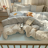 Striped Princess Bedding Set INS Nordic Girls Soft Washed Cotton Bed Flat Sheet Twin Queen Size Duvet Set Pillowcase Bed Linens