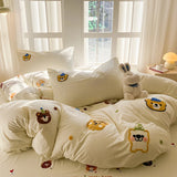 Bedding Set Ins Blue Pink lovely embroidery Mixed With Washed Cotton Minimalist Four Piece Set Fitted Sheets Duvet Cover