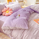 Home Textile Winter Coral Velvet Quilt Cover Four Piece Set Seersucker Duvet Cover Bed Sheet Pillowcase Comforter Bedding Set