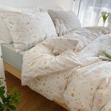 Fre Floral Pure Cotton Four-Piece Bedding Set White Clean Single Bed Canopy Sle Comforter eet Pillowcase Duvet Cover