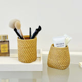Imitation Rattan Woven Pen Holder Multi-functional Storage Basket Makeup Brush Storage Box Desk Organizer Office  Pen Holder