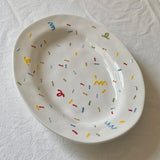 Cute Hand Textured Tableware Handmade Ceramic Household Plates Vegetable Fish Dim Sum Plate Western Style Steak Oval Plate