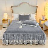 3/4Pcs Warm Milk Velvet Bedding Set Luxury Princess Flowers Lace Edge Duvet Cover Bed Skirt Bedspread Pillowcase Home Textile