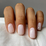 24Pcs Simple French Fake Nail with Gradient White Design Short Square Head False Nails Wearable Finished Manicure Press on Nails