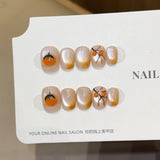 10pcs Summer Fruits Press on Nails Cat Eye False Nails Short Square Handmade Fake Nail Polka Dots Nails Strawberry Flower Nail