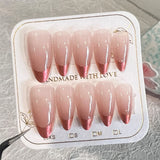10Pcs Handmade Press on Nails Full Cover Glitter Blush Cat Eye Art French Rhinestone Design Almond False Nails Wearable Manicure