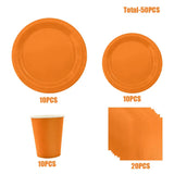 Solid Orange Disposable Tableware Set Paper Plates Cups Napkins Tablecloth For Fall Thanksgiving Halloween Birthday Party Decor