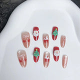 24pcs Rhinestone Fake Nail Christmas Blush Almond Nails Sets Press on French Red Nails Tips Star Design Pink False Nail Finished