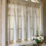 Nordic Striped Gauze Curtains with Tassel Curtain Hand Washable Lifting Curtain Velcro Can Hook Up Transparent Gauze Curtains