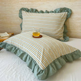 100% Cotton Lace Pillowcase 48x74cm Yarn-dyed Washed Cotton Stripe Pillow Cover Bedding Decorative Pillow Sham With Zipper