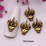 10-Pcs Halloween Ornaments 3D Metal Nail Art Decorations Gold Silver Black Skull Spider Hand Skeleton Design Nail Accessories