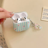 Korea cute blue stripe apple pattern ring pendant soft protection cover case for airpods 1 2 3 4 pro 2 earphone shell lovely