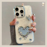 Luxury 3D Diamand Love Heart Mirror Phone Case For iphone 16 15 14 13 12 11 Pro Max Plus Girl Glitter Epoxy Electroplated Cover