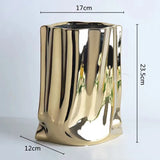 Silver Ruffled Flower Vase Ceramic Vase Porcelain Flower Arrangement Decoration Bag Shape Terrarium Home Decoration Vases Pots