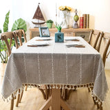 Tassel Tablecloth Pink Cotton Linen Soft Stripe Stain Resistant Dust-Proof Table Cover for Kitchen Dinning Tabletop Decoration