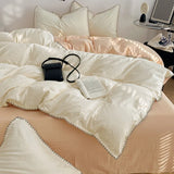 Solid Color Soft Duvet Cover Set Skin Friendly Washable Cotton Queen Bedding Set with Comforter Cover Bed Sheet and Pillowcases