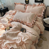 2025 summer ice silk Korean large lace washed silk four-piece set lace mattress cool bed sheet summer bedding