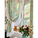 American Vintage Window Curtains Floral Lace Country Rural Rococo Sheer Cortinas No-Drill Door Curtains For Living Room Bedroom