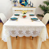 Rectangular PVC Tablecloth Waterproof Embroidered Rice White Lace Table Cloth Oilproof Wash Free Dining Table Protection Cover