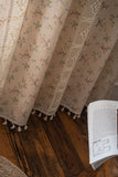 Boho Curtains Semi-Blackout Crochet Patchwork Floral Print Cotton Linen with Tassels Rod Pocket Window Drapes for Living Bedroom