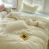 3pcs Pink Grid Bedding Set bedding set lace duvet cover and 2pcs pillowcases (no padding), suitable for bedroom