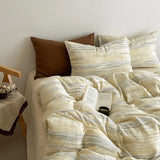 Nordic Simple Stripe Printed Bedding Sets Soft Washed Cotton Skin Friendly Duvet Cover Kit Cozy Bedclothes for Summer and Autumn