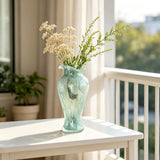 Nordic Style Ruffled Mouth Glass Flower Vase Transparent Light Green Vase for Wedding Centerpiece Home Decor Gift